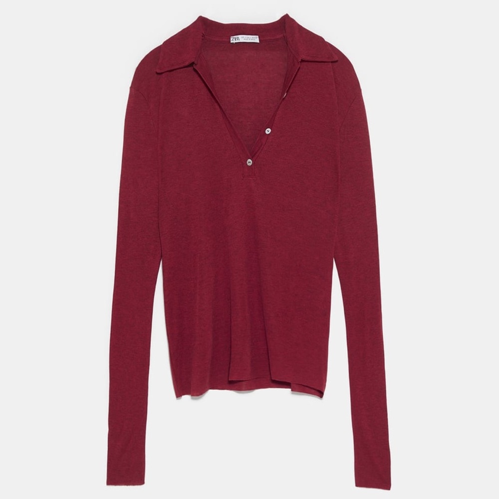 Zara Maroon Premium Polo Neck Long Sleeve Shirt